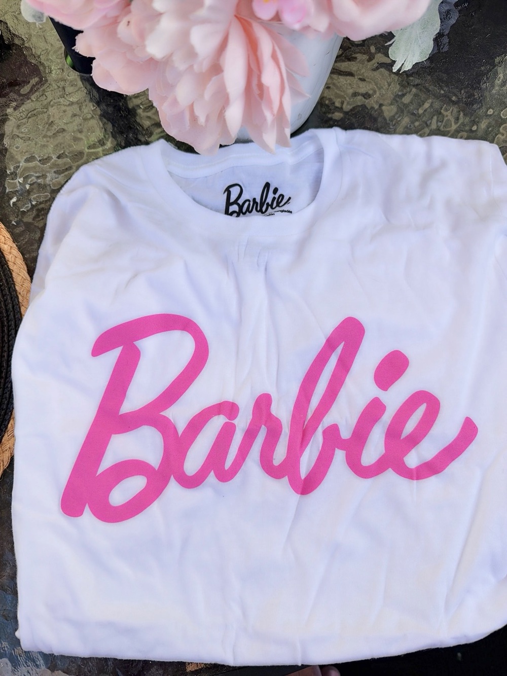 Barbie women’s White T-Shirt with Pink Logo